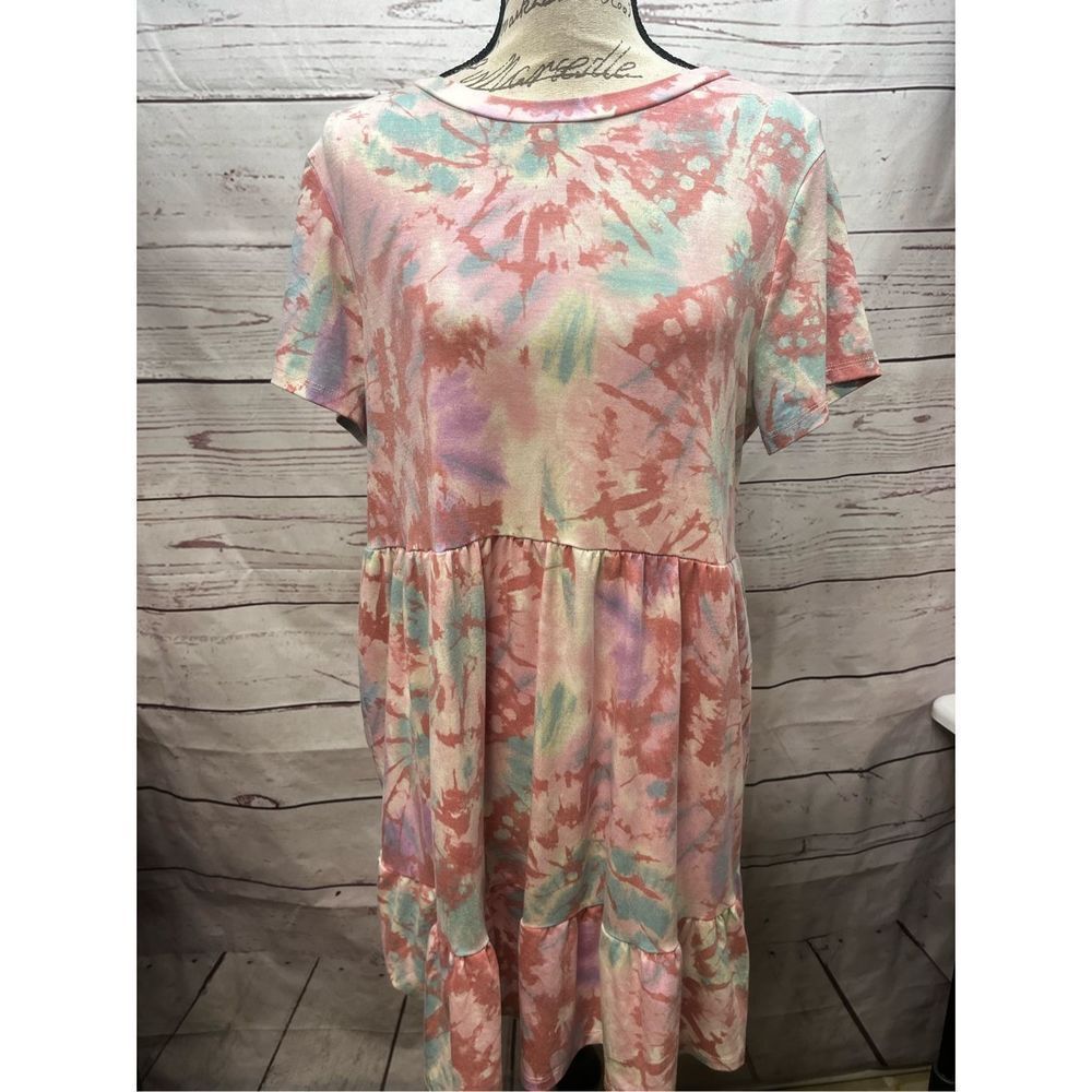 Lily Rose XXL Tie Dye Ruffle Hem Short Sleeve Casual Dress